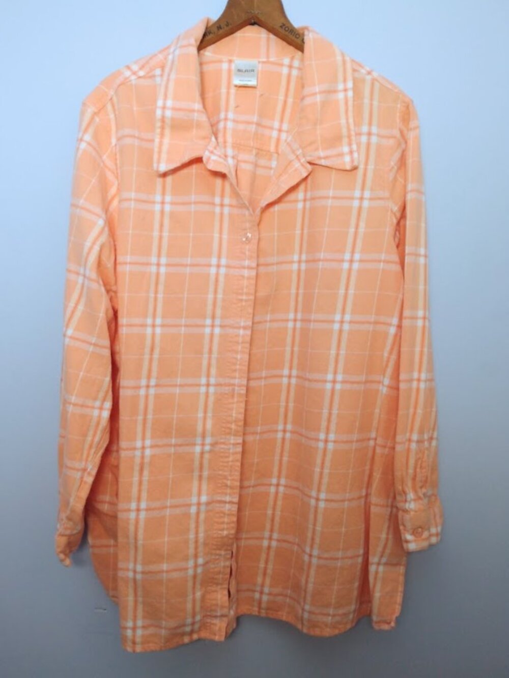 Blair Women's 3XL Flannel Plaid Button Down Shirt Top Orange Peach Cozy Casual
